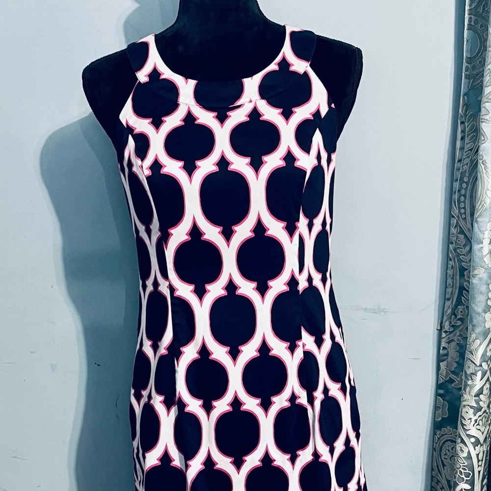 Women’s 8 P Crown & Ivy Navy Pink Preppy Shift Dress Pockets Fully Lined Spring